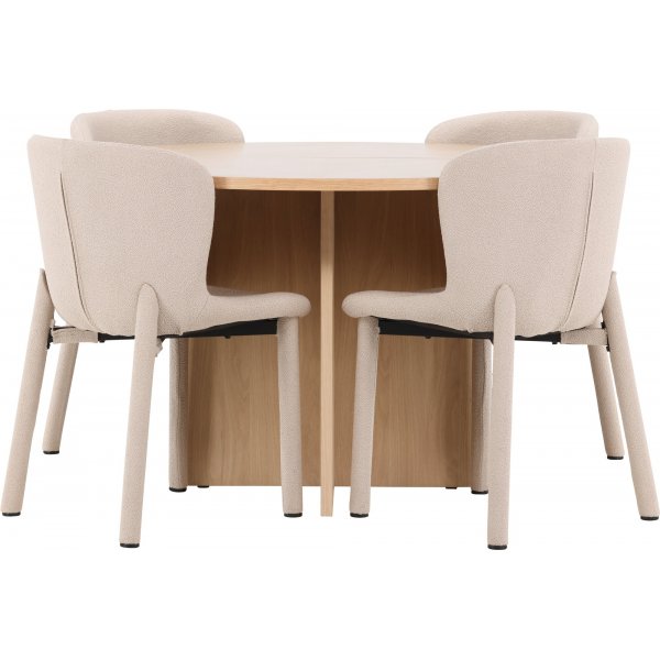 Spisebord Strada med 4 Astoria stoler - Beige/hvitvask Spisebord Strada med 4 Astoria stoler - Beige/hvitvask