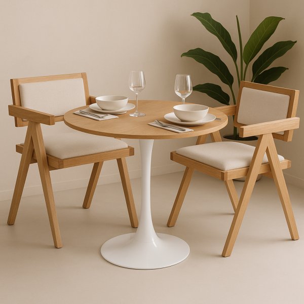 Spisegruppe Sumner �80 cm eik/hvit med 2 Sara lenestoler i eik og lin