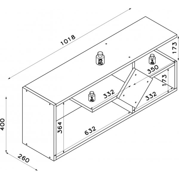 Intens mediabenk - Hvit/eik