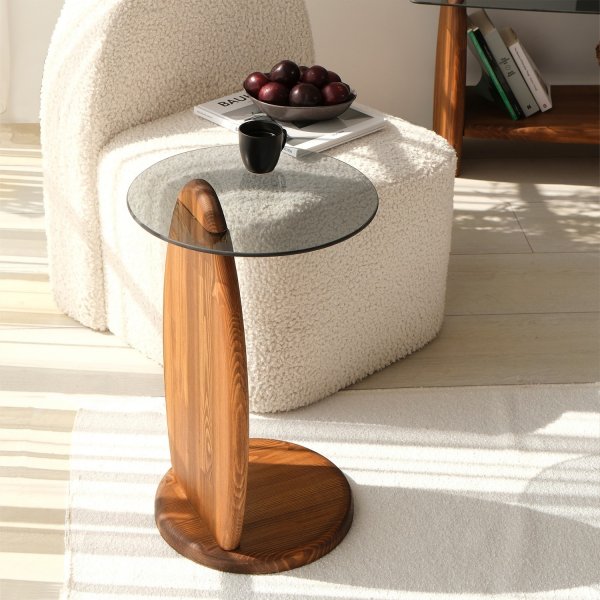 Surf sidebord Ø35 cm - Kastanje/røykfarget glass Surf sidebord Ø35 cm - Kastanje/røykfarget glass