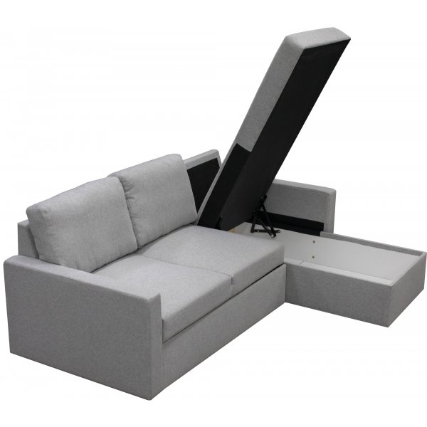 Dream divansofa med sengefunksjon og oppbevaring - lys gr