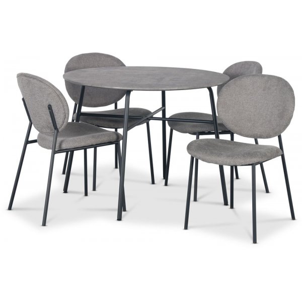 Tofta spisegruppe 100 cm bord i betongimitasjon + 4 stk Tofta gr stoler