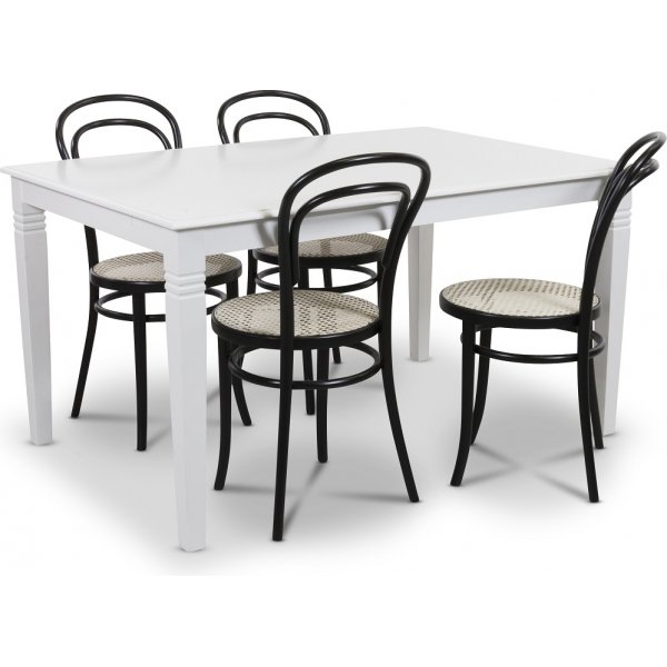 Mellby spisegruppe 140 cm bord med 4 sorte Thonet No14 stoler - Hvit / Sort