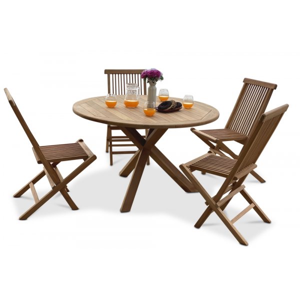 Spisegruppe Saltö: Saltö rundt bord Ø120 cm inkl. 4 teakstoler Spisegruppe Saltö: Saltö rundt bord Ø120 cm inkl. 4 teakstoler