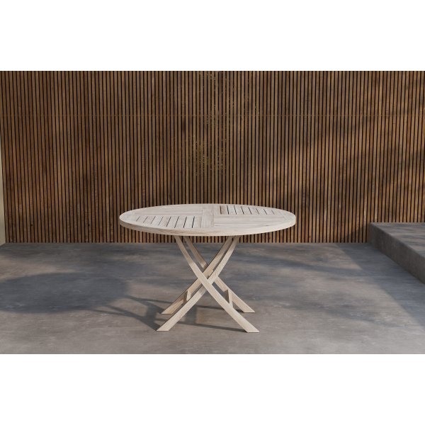 Spisebord Kenya rundt �120 cm - hvitkalket teak