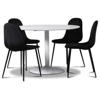 Seat spisegruppe, rundt spisebord med 4 stk Carisma fløyelsstoler - Hvit/Svart