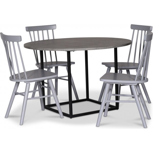 Sintorp spisegruppe, rundt spisebord 115 cm inkludert 4 stk. Orust pinnestoler - betong (laminat)