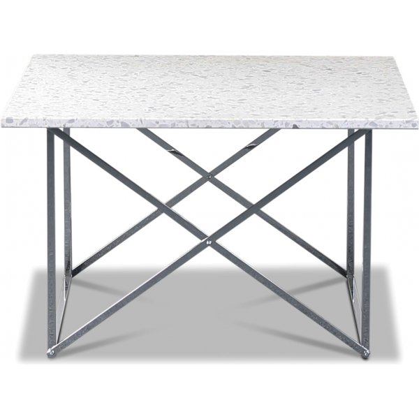 Terrazzo sofabord 75 x 75 cm - Bianco Terrazzo & understell i cross krom