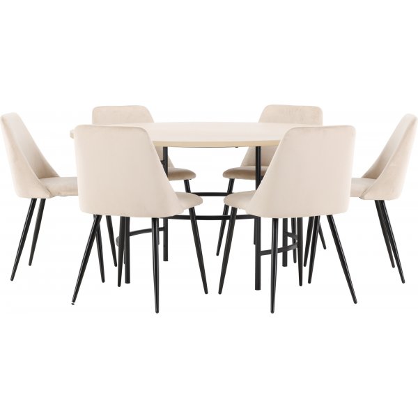 Spisebord Copenhagen med 6 Nattstoler - Beige/sort/hvitkalket Spisebord Copenhagen med 6 Nattstoler - Beige/sort/hvitkalket