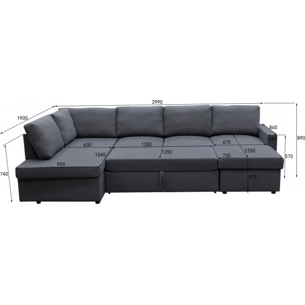 Sovesofa U-modell mørkegrå - Tärnö + Tekstilrens for møbler Sovesofa U-modell mørkegrå - Tärnö + Tekstilrens for møbler