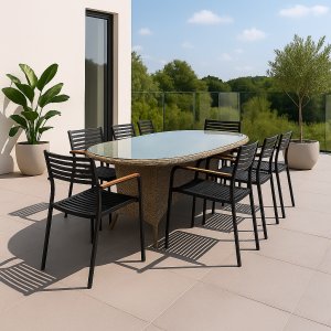 Spisegruppe med 6 stoler og spisebord 180 x 100 cm svart/naturfarget - Menton/Pino Spisegruppe med 6 stoler og spisebord 180 x 100 cm svart/naturfarget - Menton/Pino