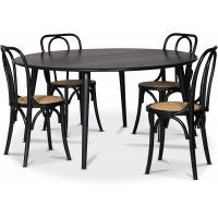 Omni spisegruppe, rundt spisebord Ø130 cm inkludert 4 stk. svarte Tony stoler - Svartbeiset eik Omni spisegruppe, rundt spisebord Ø130 cm inkludert 4 stk. svarte Tony stoler - Svartbeiset eik