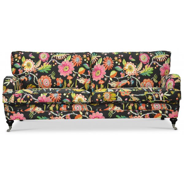 Savoy 3-seter sofa med blomstret stoff - Havanna Svart