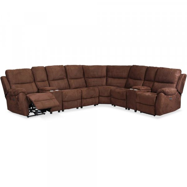 Enjoy Hollywood recliner-hjrnesofa - 6-seters (elektrisk) i brunt mikrofiberstoff