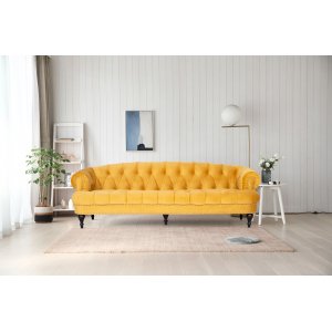 Oxford deluxe 3-seter chesterfield - Løvegul (fløyel) Oxford deluxe 3-seter chesterfield - Løvegul (fløyel)