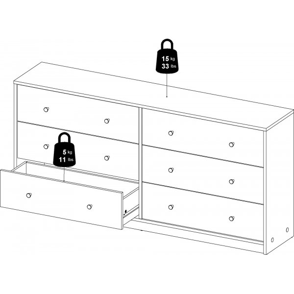 Kommode hvit med 6 skuffer 143 cm bred Kommode hvit med 6 skuffer 143 cm bred