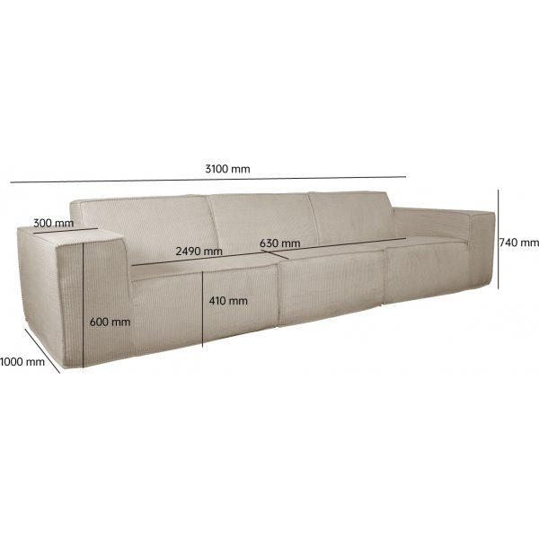 Modulsofa 310 cm i beige kordflyel