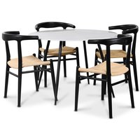 Berit spisegruppe, 110 cm rundt bord + 4 st Berit stoler svarte / rep sete