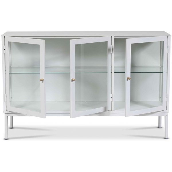 Cliff skjenk i metall med 3 d�rer - Hvit / Klarglas