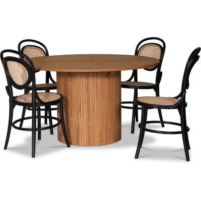 Nova spisegruppe, uttrekkbart spisebord 130-170 cm inkl. 4 Alicia sorte stoler - Oljet eik