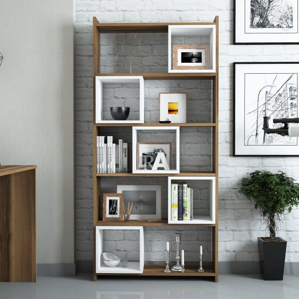 Box bokhylle - Valnøtt/hvit Box bokhylle - Valnøtt/hvit