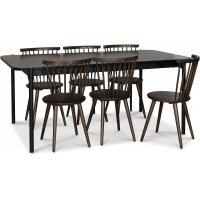 Wayne spisegruppe 180x90 cm inkl. 6 stk. Castor brune pinnestoler - Svartbeiset eikefoliering Wayne spisegruppe 180x90 cm inkl. 6 stk. Castor brune pinnestoler - Svartbeiset eikefoliering