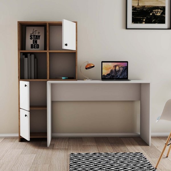 Silence skrivebord 156,8 x 51,5 cm, venstre - Hvit/eik Silence skrivebord 156,8 x 51,5 cm, venstre - Hvit/eik