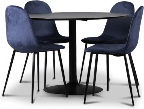 Seat spisegruppe, spisebord med 4 stk Carisma flyelsstoler - Svart/Bl