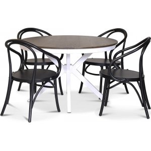 Skagen spisegruppe; rundt spisebord 120 cm - Hvit / brunbeiset eik med 4 stk Danderyd No.30 stoler Svart Skagen spisegruppe; rundt spisebord 120 cm - Hvit / brunbeiset eik med 4 stk Danderyd No.30 stoler Svart