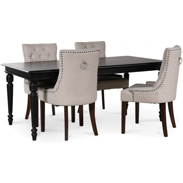 Paris spisegruppe sort bord med 4 Tuva New Port stoler i beige stoff