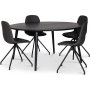 Omni spisegruppe, rundt spisebord 130 cm inkludert 4 stk. svarte Bridge svingbare stoler - Svartbeiset eik + 4.00 x Serviettringer