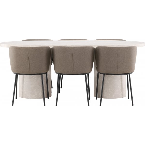 Spisebord Narvik med 6 Edina stoler - Sort/brun/beige Spisebord Narvik med 6 Edina stoler - Sort/brun/beige