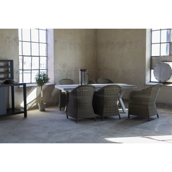 spisegruppe Kvikksølvbord inkl 6 lenestoler - Kunstrotting/beige spisegruppe Kvikksølvbord inkl 6 lenestoler - Kunstrotting/beige