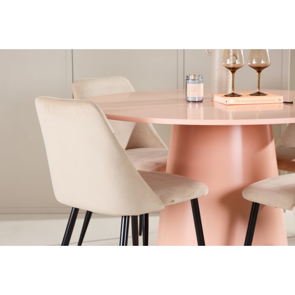 Spisebord Lanzo med 4 Nattstoler - Beige/svart/rosa + 3.00 x Møbelføtter Spisebord Lanzo med 4 Nattstoler - Beige/svart/rosa + 3.00 x Møbelføtter