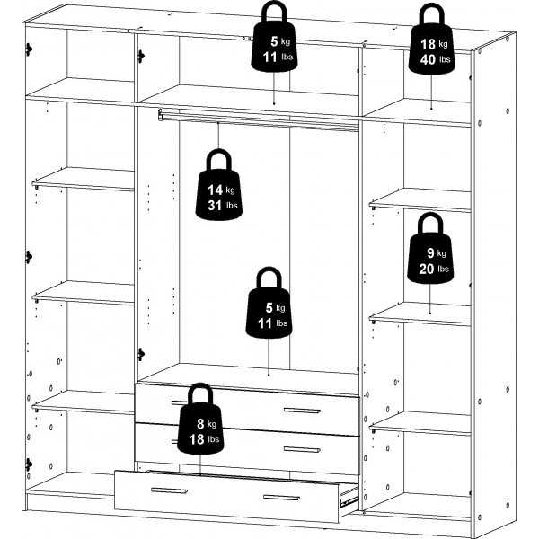Sprint garderobe med 4 dører og 3 skuffer - Grå Sprint garderobe med 4 dører og 3 skuffer - Grå