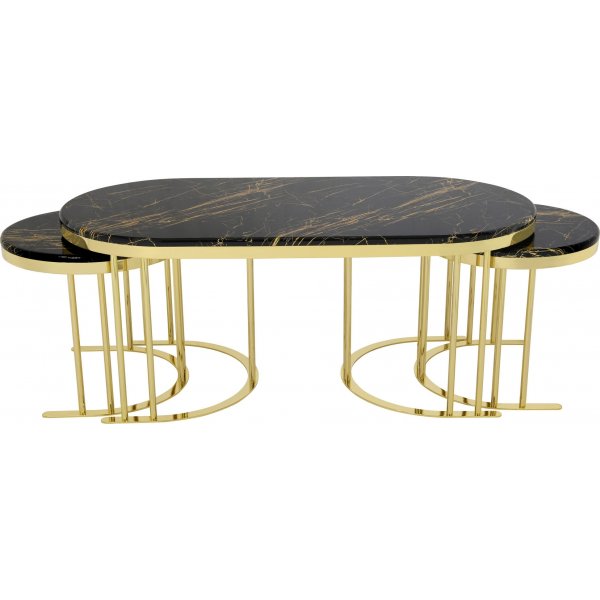 Ovalt salongbordsett 45x45 | 45x45 | 120x60 cm - Sort/gul