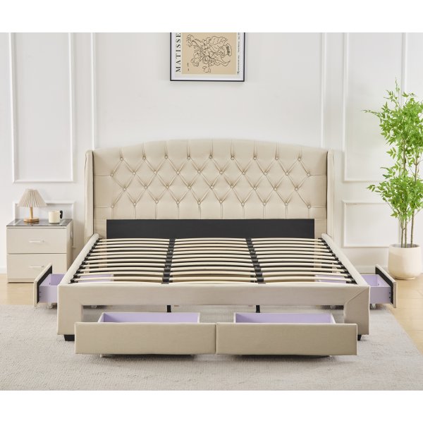 Dame sengeramme med sengegavl og oppbevaring 180 x 200 cm - Beige Dame sengeramme med sengegavl og oppbevaring 180 x 200 cm - Beige