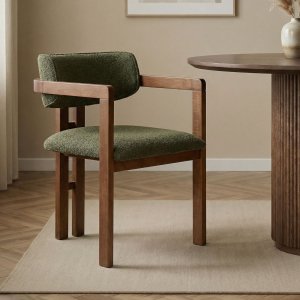 Lenestol Torpin i gr�nn chenille og valn�tt