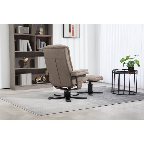 Oslo hvilestol med krakk i mørk beige stoff Oslo hvilestol med krakk i mørk beige stoff