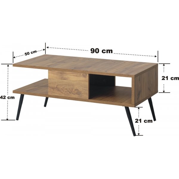 Bukle sofabord 90 x 50 cm - Furu/sort Bukle sofabord 90 x 50 cm - Furu/sort
