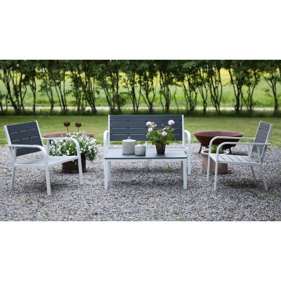 Alesund Sofagruppe med bord (2+1+1+bord) - Hvit / Gr + Mbelpleiesett for tekstiler