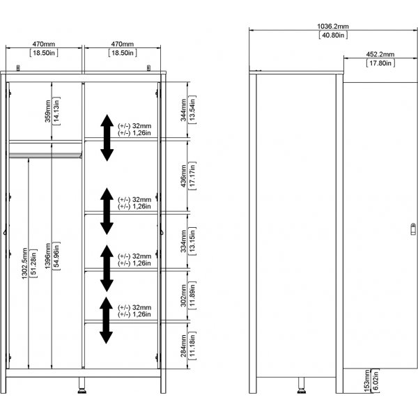 Madrid garderobe med 2 dører - Sort Madrid garderobe med 2 dører - Sort