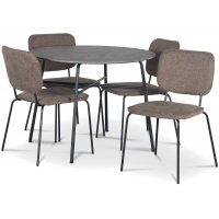 Tofta spisegruppe Ø100 cm bord i betongimitasjon + 4 stk Lokrume brune stoler Tofta spisegruppe Ø100 cm bord i betongimitasjon + 4 stk Lokrume brune stoler