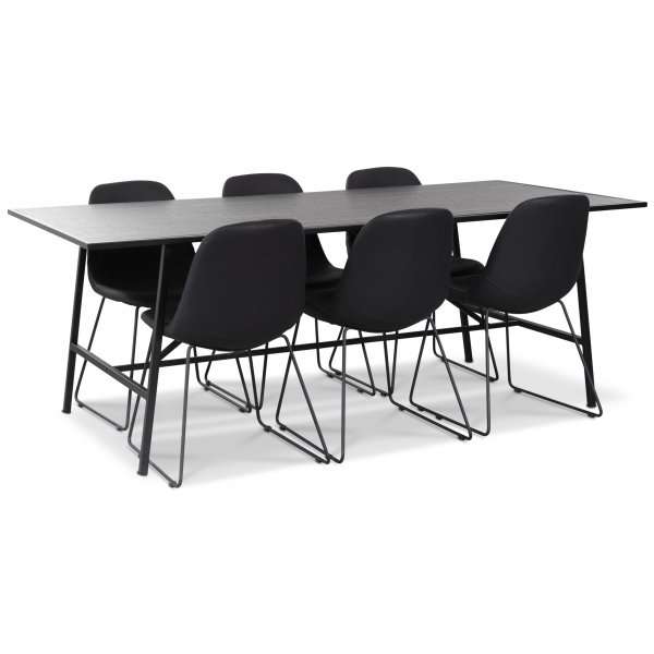 Toscana spisegruppe: 206 cm bord + 6 st Atlantic Sled stoler svart PU Toscana spisegruppe: 206 cm bord + 6 st Atlantic Sled stoler svart PU