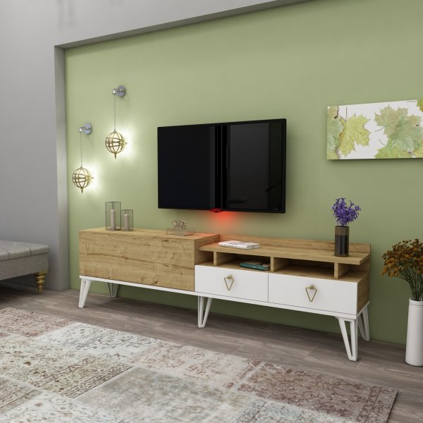 Royal mediebenk - Hvit/eik Royal mediebenk - Hvit/eik