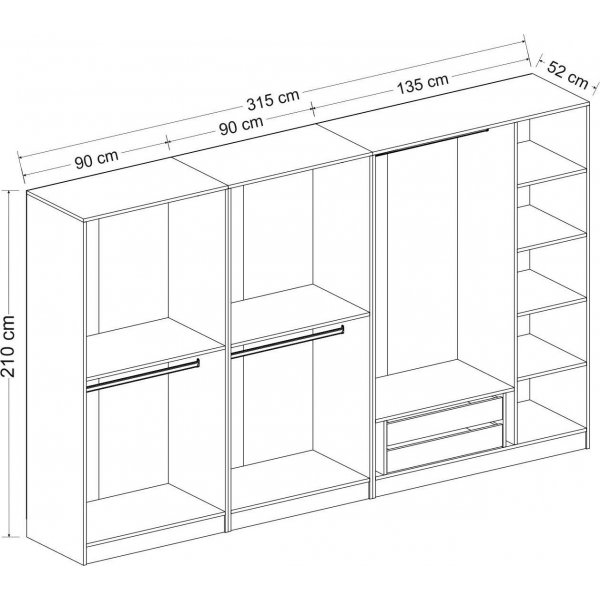 Cikani garderobeskap med speildør, 315x52x210 cm - Hvit Cikani garderobeskap med speildør, 315x52x210 cm - Hvit