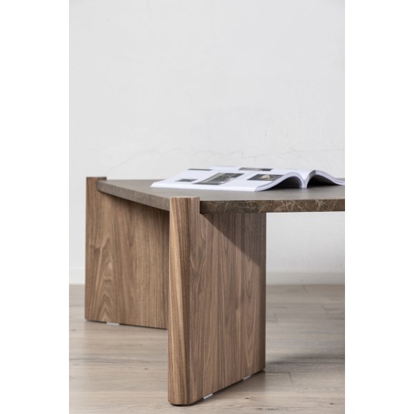 Salongbord Rogaland 100 x 100 cm - Brunt treverk med brunt marmorutseende