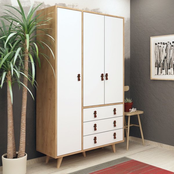 Musso garderobe 120x52x187 cm - Eik/hvit