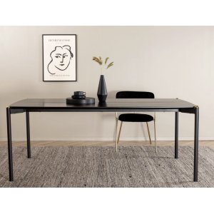 Pelle spisebord 190x90 cm - Svart / Messing + Mbelpleiesett for tekstiler