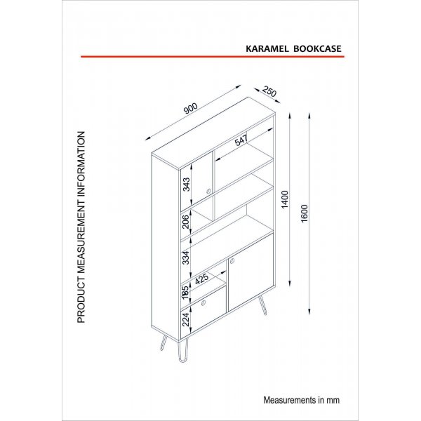 Karamel bokhylle - Valnøtt/antrasitt/hvit Karamel bokhylle - Valnøtt/antrasitt/hvit